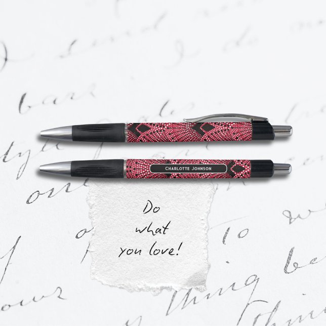 Elegante Art Deco Rotes Schwarz-weißes Pfauenmuste Kugelschreiber (Elegant Art Deco Red Black White Peacock Pattern Pen ©Susanne Sachers - Sunny Mind 🌞)