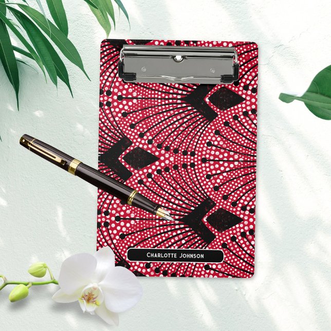 Elegante Art Deco Rotes Schwarz-weißes Pfauenmuste Mini Klemmbrett (Elegant Art Deco Red Black White Peacock Pattern Mini Clipboard ©Susanne Sachers - Sunny Mind 🌞)