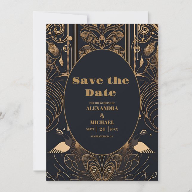 Elegante Art Deco Save The Date (Vorderseite)