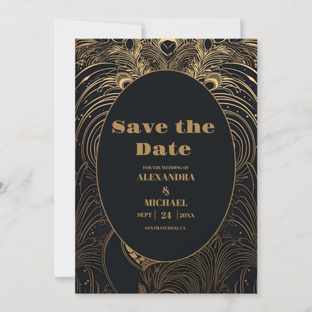 Elegante Art Deco Save The Date (Vorderseite)