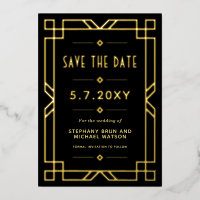 Elegante Art Deco Save the Date Black Gold Card