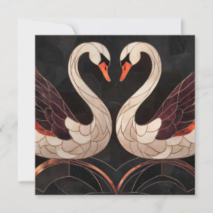 Elegante Art Deco Schwäne bilden ein Herz Feiertagskarte