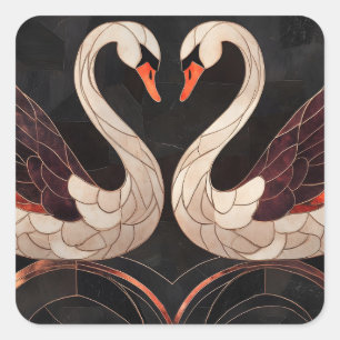 Elegante Art Deco Schwäne bilden ein Herz Quadratischer Aufkleber