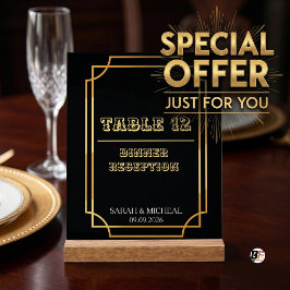 Elegante Art Deco Schwarz & Gold Hochzeitstisch-Nu Acrylschild