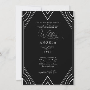 Elegante Art Deco Schwarz-Weiß-Hochzeit Einladung
