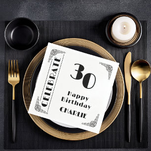 Elegante Art Deco Schwarz-Weiß-Party zum 30. Gebur Serviette