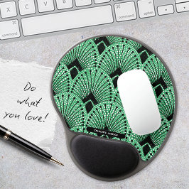 Elegante Art Deco Schwarz-weißes Pfauenmuster Gel Mousepad