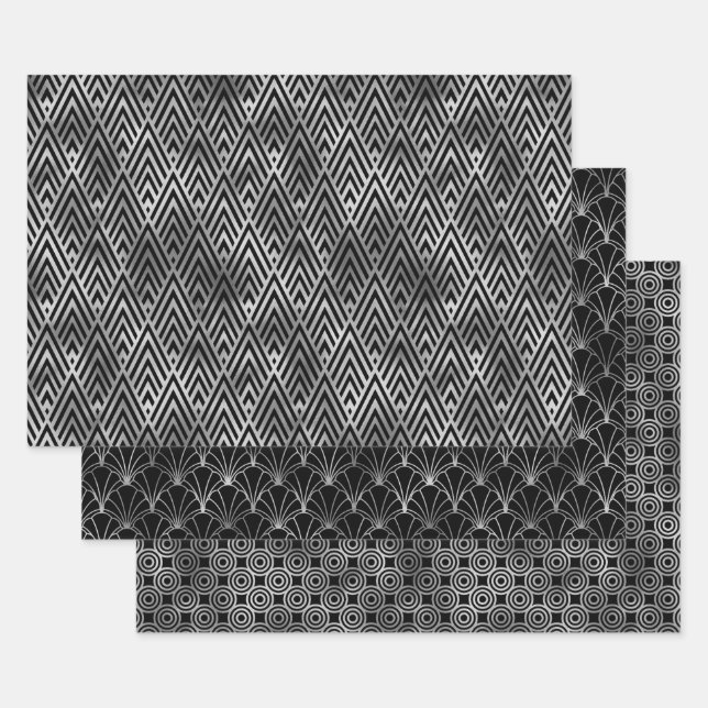 Elegante Art Deco Silbermuster Geschenkpapier Set (Set)