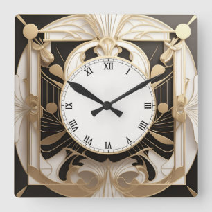 Elegante Art Deco Uhr - Schwarz und Weiß Faux Gold