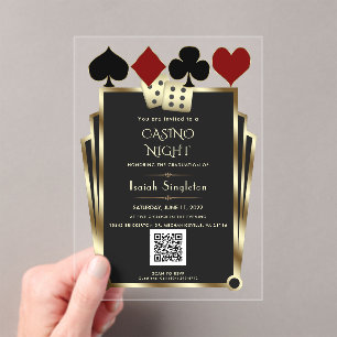 Elegante Art Deco Vegas-Casino-Nacht-Abschluss Acryleinladungen