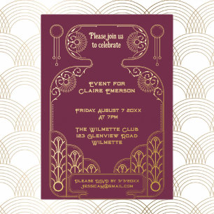 Elegante Art Deco verzierter Rahmen Folieneinladung