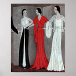 Elegante Art Deco Vintages Retro Party Poster<br><div class="desc">Diese elegante Art Deko Mode Illustration,  mit schönen Frauen in langen Party-Garnelen aus Rot,  Schwarz und Weiß,  wurde in einer Vintagen Zeitschrift aus dem Jahr 1931 gefunden.</div>