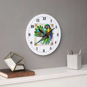 Elegante Art Deko Parrot Große Wanduhr