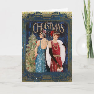 Elegante Art Deo Ladys Celebrate Weihnachtskarte Karte