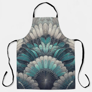 Elegante Art Nouveau Blau Silber Fächer Schürze