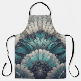 Elegante Art Nouveau Blue Silver Fans Schürze