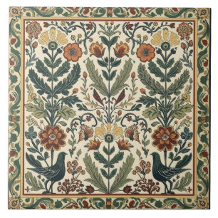 Elegante Art Nouveau Blumen-Vogel Vintage-Botanik Fliese