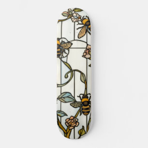 Elegante Art Nouveau-Botanik-Bienenglasmalerei Skateboard