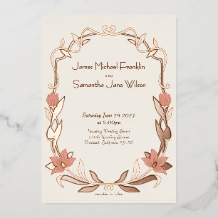 Elegante Art Nouveau Botanische Hochzeit Roségold Folieneinladung