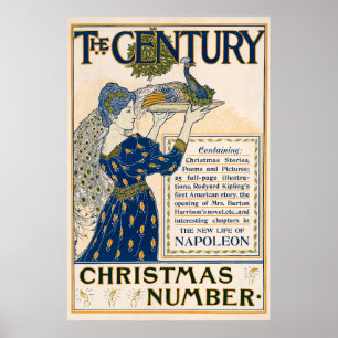 Elegante Art Nouveau-Dame mit Pfau-Winter Poster