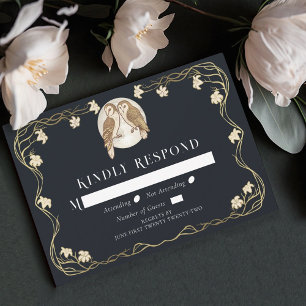 Elegante Art Nouveau Eulen Hochzeit RSVP Karte