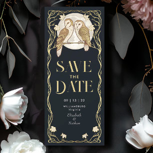 Elegante Art Nouveau-Eulen Save-the-Date-Karten Einladung