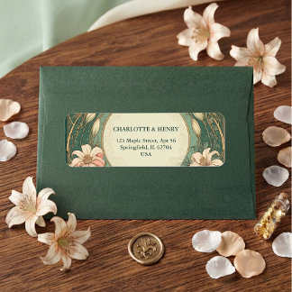 Elegante Art Nouveau-Flora-Hochzeit-Rücksendeadres