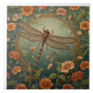 Elegante Art Nouveau Frühlingsgrüne Libelle Fliese