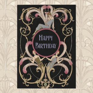 Elegante Art Nouveau-Geburtstagskarte mit Vintage- Magnetkarte