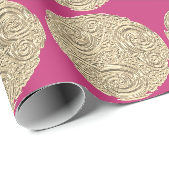 Elegante Art Nouveau Gold Fuschia Rosa Medaillon Geschenkpapier (Rolleneckpunkt)