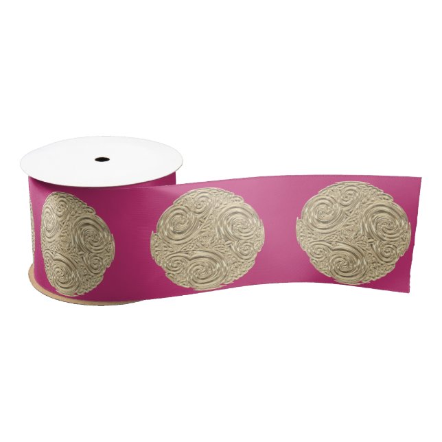 Elegante Art Nouveau Gold Fuschia Rosa Medaillon Satinband (Spule)