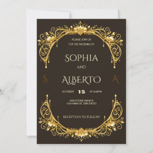 Elegante Art Nouveau goldene florale Hochzeitsboge Einladung