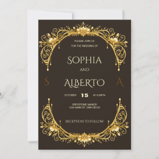 Elegante Art Nouveau goldene florale Hochzeitsboge Einladung