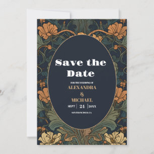 Elegante Art Nouveau-Hochzeit mit Blumenmotiven Save The Date