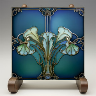 Elegante Art Nouveau Iris-Blüten-Keramikfliese Fliese
