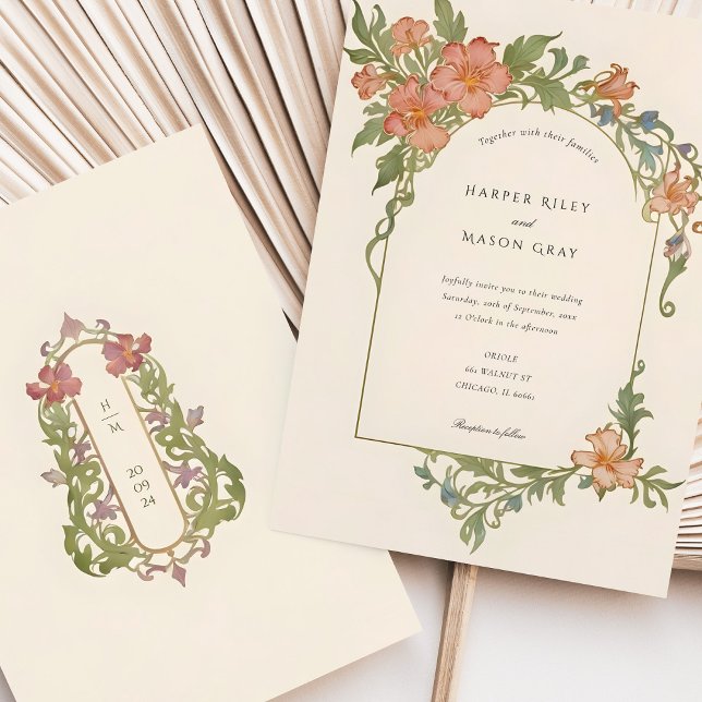 Elegante Art Nouveau Iris Floral Wedding Einladung (Von Creator hochgeladen)