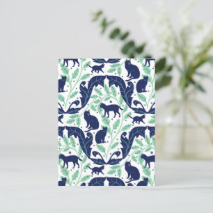 Elegante Art Nouveau-Mint-Blau-Schwarze Katze-Whim Postkarte