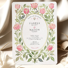 Elegante Art Nouveau-Rosa-Rosen-Hochzeit Einladung