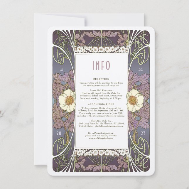 Elegante Art Nouveau Wedding Info Card Einladung (Vorderseite)