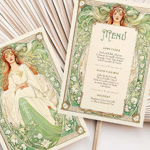 Elegante Art Nouveau Wedding Menu Card mit Goddess Einladung