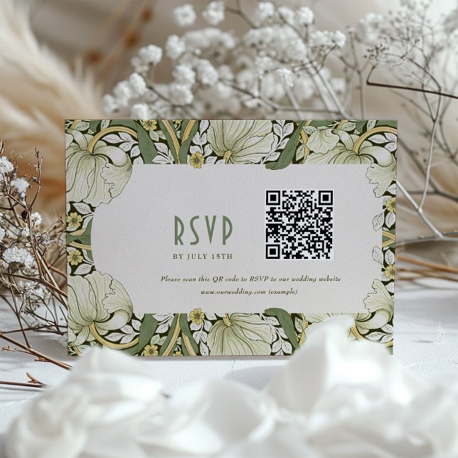 Elegante Art Nouveau Wedding RSVP Card mit QR Code Einladung (Von Creator hochgeladen)