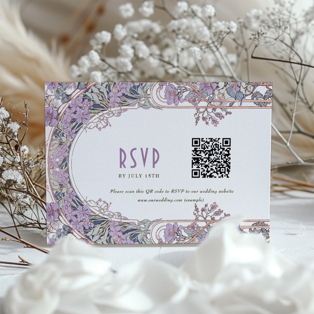 Elegante Art Nouveau Wedding RSVP Card mit QR Code Einladung (Von Creator hochgeladen)