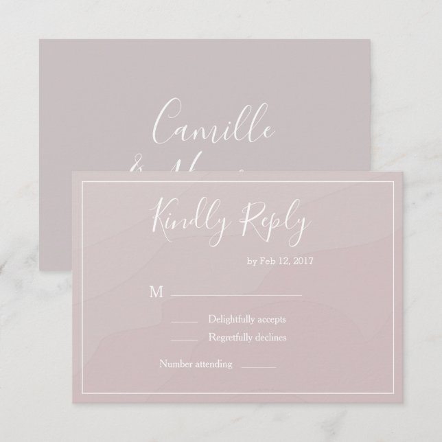 Elegante Art Rosa Aquarellfarben Hochzeit rsvp Einladung (Vorne/Hinten)