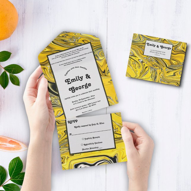 Elegante Artistic Black Gold Abstrakte Kunst Hochz All In One Einladung (Von Creator hochgeladen)