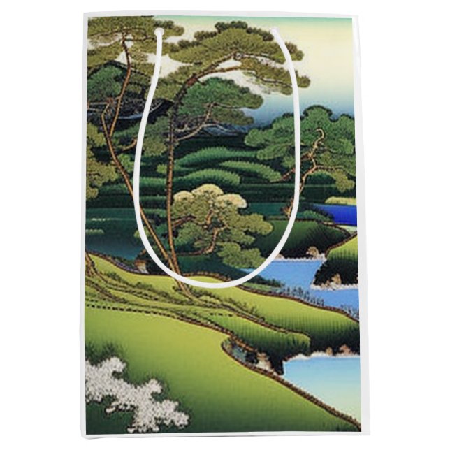 Elegante asiatische Landschaft Mittlere Geschenktüte (Vorderseite)