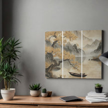 Elegante asiatische Landschaft-Triptychon-Wandkuns
