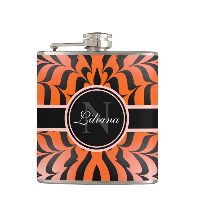 Elegante Ästhetik Orange & Black Tiger Skin Print Flachmann (Vorderseite)