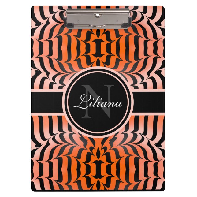 Elegante Ästhetik Orange & Black Tiger Skin Print Klemmbrett (Vorderseite)