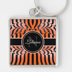 Elegante Ästhetik Orange & Black Tiger Skin Print Schlüsselanhänger