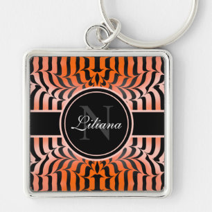 Elegante Ästhetik Orange & Black Tiger Skin Print Schlüsselanhänger